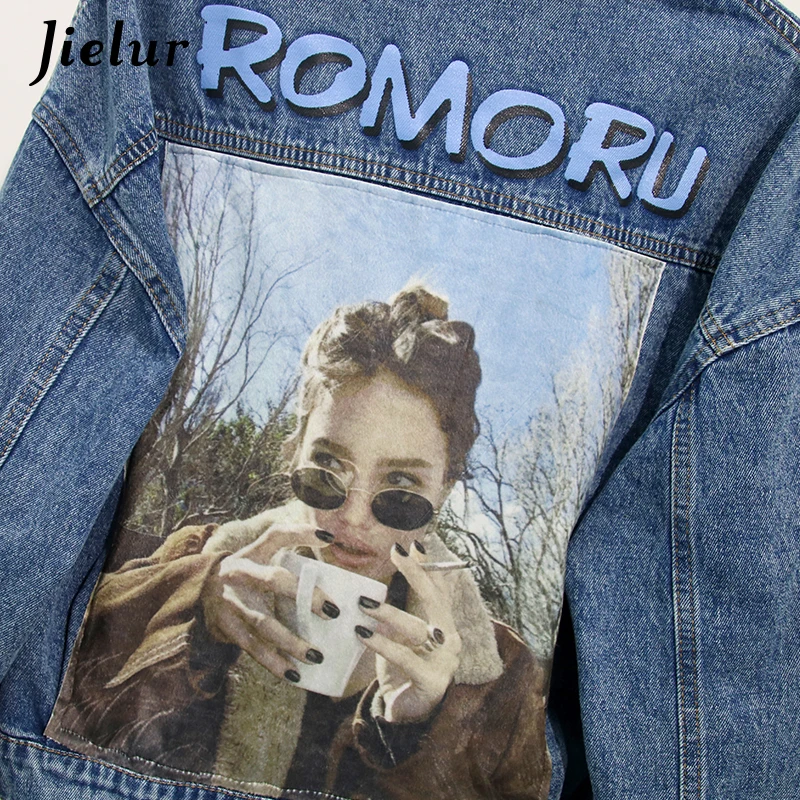 Джинсовая куртка Jielur женская с буквенным принтом свободная верхняя одежда из