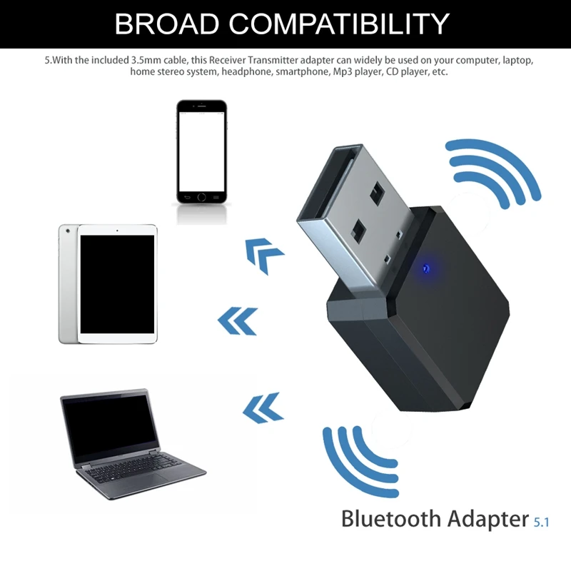 

KN318 Bluetooth Adapter,5.1 Bluetooth Receiver Stereo Hands-Free Call USB/AUX Output Portable,for Home Car Office,Black