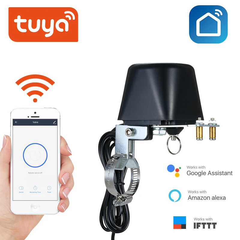 

Tuya Smart клапан давления газа Беспроводной Управление Поддержка Alexa Google Assistant IFTTT Tuay/SmartLife App Wi-Fi перекрытия воды Управление;
