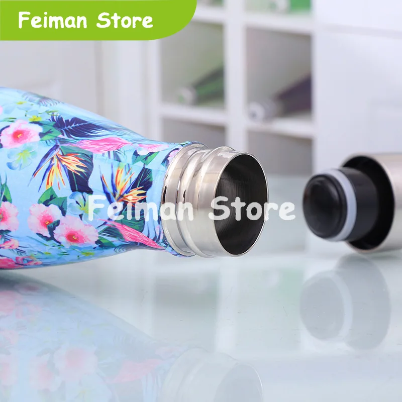 Фламинго с цветочным принтом бутылка для воды BPA бесплатно Нержавеющая сталь