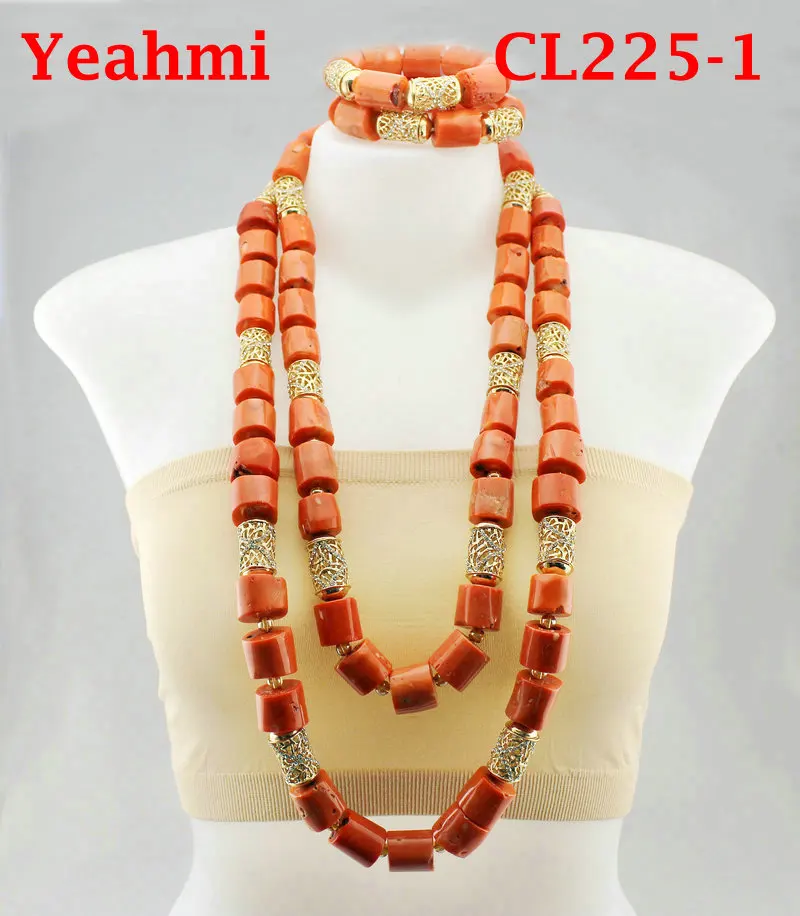 

Africa Set Coral Beads Nigeria Jewelry Necklace Set With Bracelet and Earrings Women Jewelry CL225-1