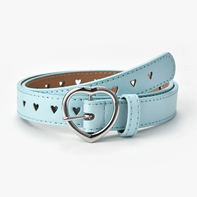

2021 Faux Leather Belt Kids Cute Peach Heart Buckle Belts For Girls Solid Waistband Love Heart Eyelet Grommet Waist Belt