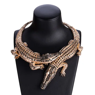 

Occident Jewelry Vintage Big Full Crystal Crocodile Necklace Women Clavicle Chain Halloween Pendant Necklace Gift Wholesale