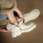 Зимняя женская обувь 2021, теплые кожаные ботинки с шерстяной искусственной кожей, массивные ботинки с круглым носком, черные зимние ботинки для женщин, меховые ботинки