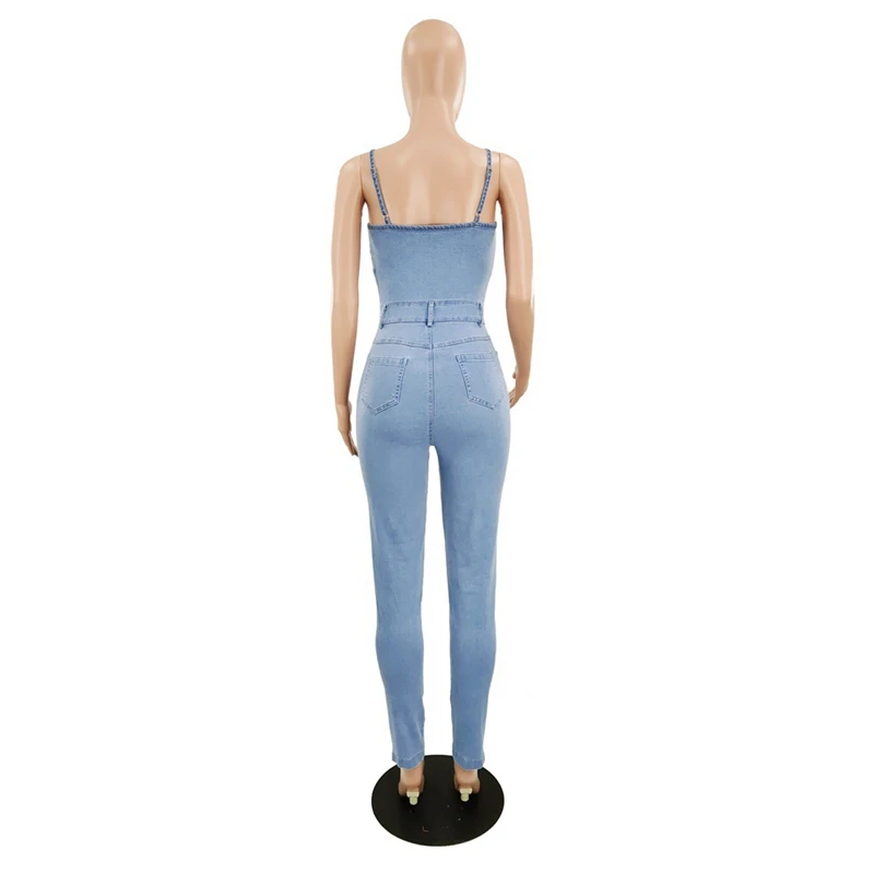 

Sweet Girls Jeans Jumpsuits Summer Lady's Sexy Spaghetti Strap Strapless Solid Color Denim Rompers Club Party Wear
