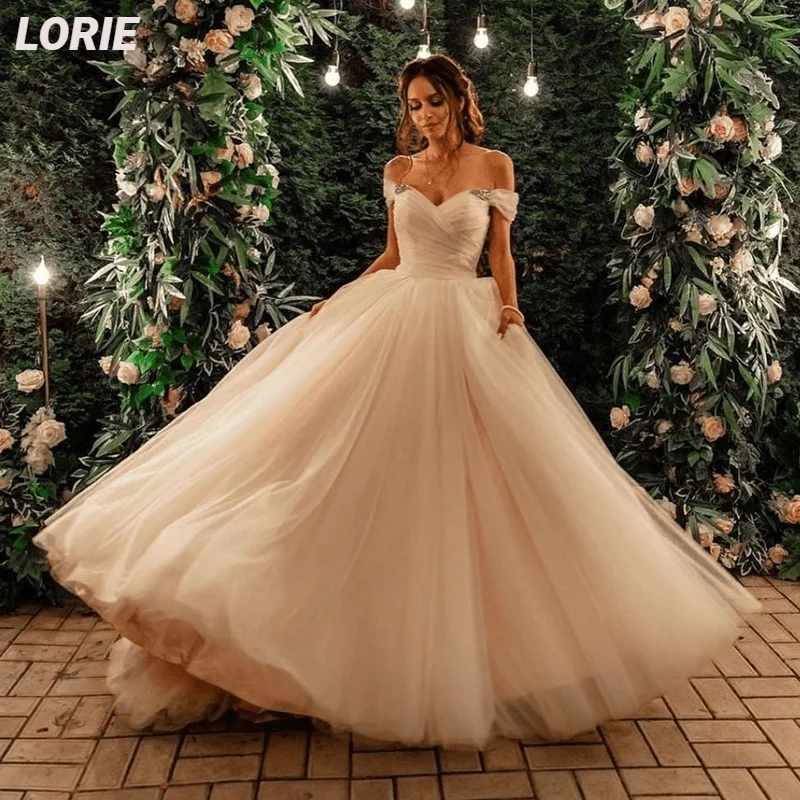 

LORIE Vintage Puffy Tulle Wedding Dresses Off Shoulder Sweetheart Short Sleeves Princess Bridal Gowns Women 2022 robe de mariée