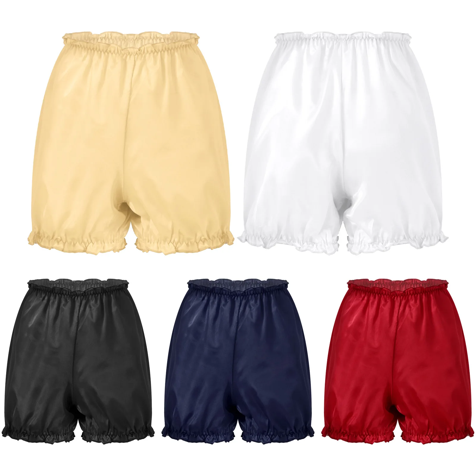 

Men Glossy Satin Frilly Sleep Bottoms Underpants Sissy Underwear Nightwear Casual Mid Waist Elastic Waistband Shorts Sleepwear