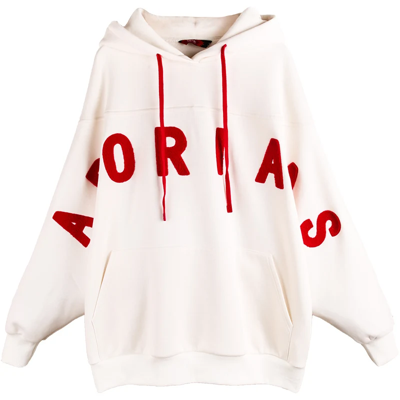 Autumn Jessica's Store Winter Women Casual Ultra Loose Batwing Sleeve Hooded Plus Velvet Warm Cotton Oversize White Chic Hoodies | Женская