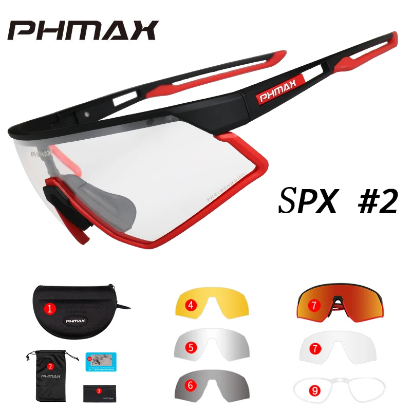 P-YJ-SPX02-5P PHMAX фотохромные велосипедные очки, велосипедные UV400 спортивные солнцезащитные очки, антибликовые легкие профессиональные велосипедные очки, очки для близорукости - Цвет: P-YJ-SPX02-5P