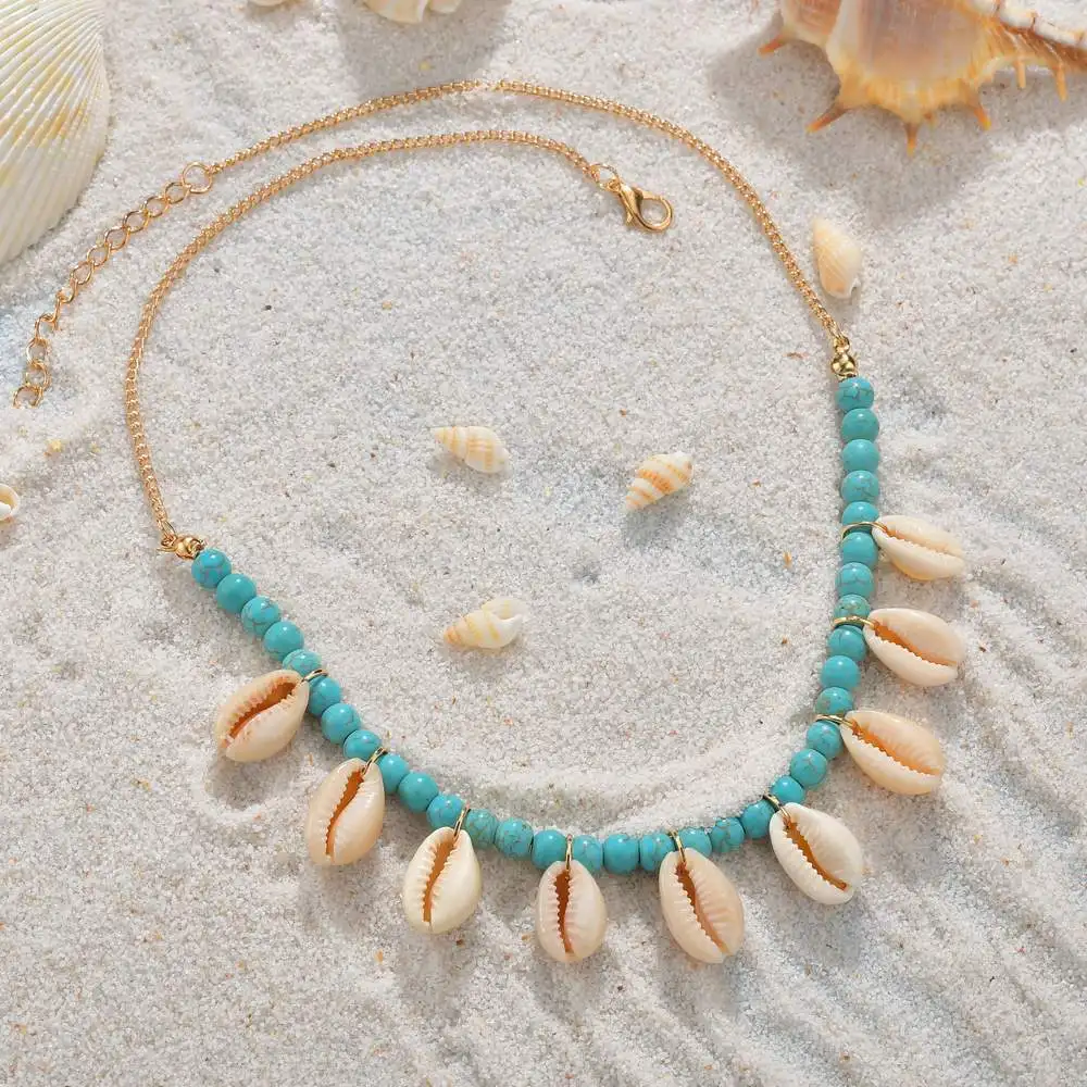 Богемное ожерелье в виде ракушки для женщин с бусинами женское модное из ракушек