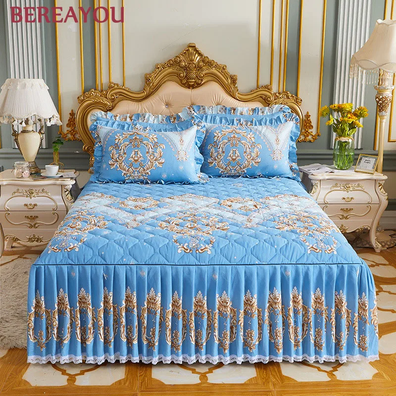 

Quilted Bed Skirts Bedspread Thick Brushed Ruffle Bed Cover 1/3 pcs Mattress Cover Protector Bed Sheet Set Twin Full King size