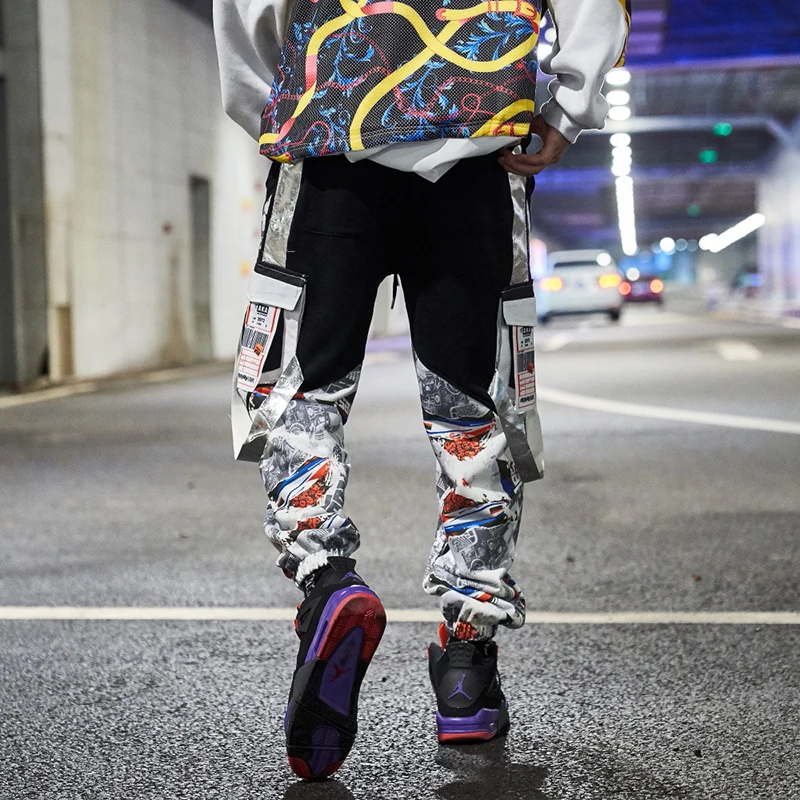 Брюки мужские с лентами в стиле пэчворк мешковатые джоггеры султанки