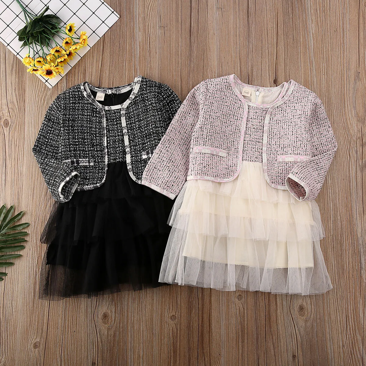 

2PCS Toddler Baby Girls Kids Party Princess Pageant Tutu Dress Coat Tops Outfits Winter Warm Girls Clothing Sets 6M-3Y