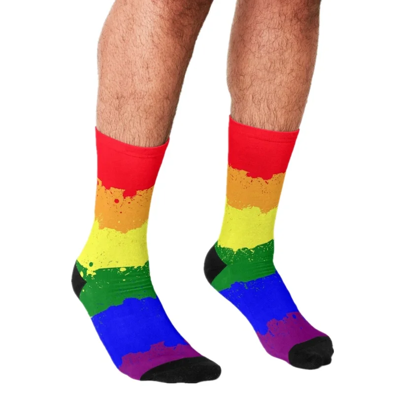 

2021 Funny Men's socks Rainbow Pride Splash Pattern Printed hip hop Men Happy Socks cute boys street style Crazy Socks for men