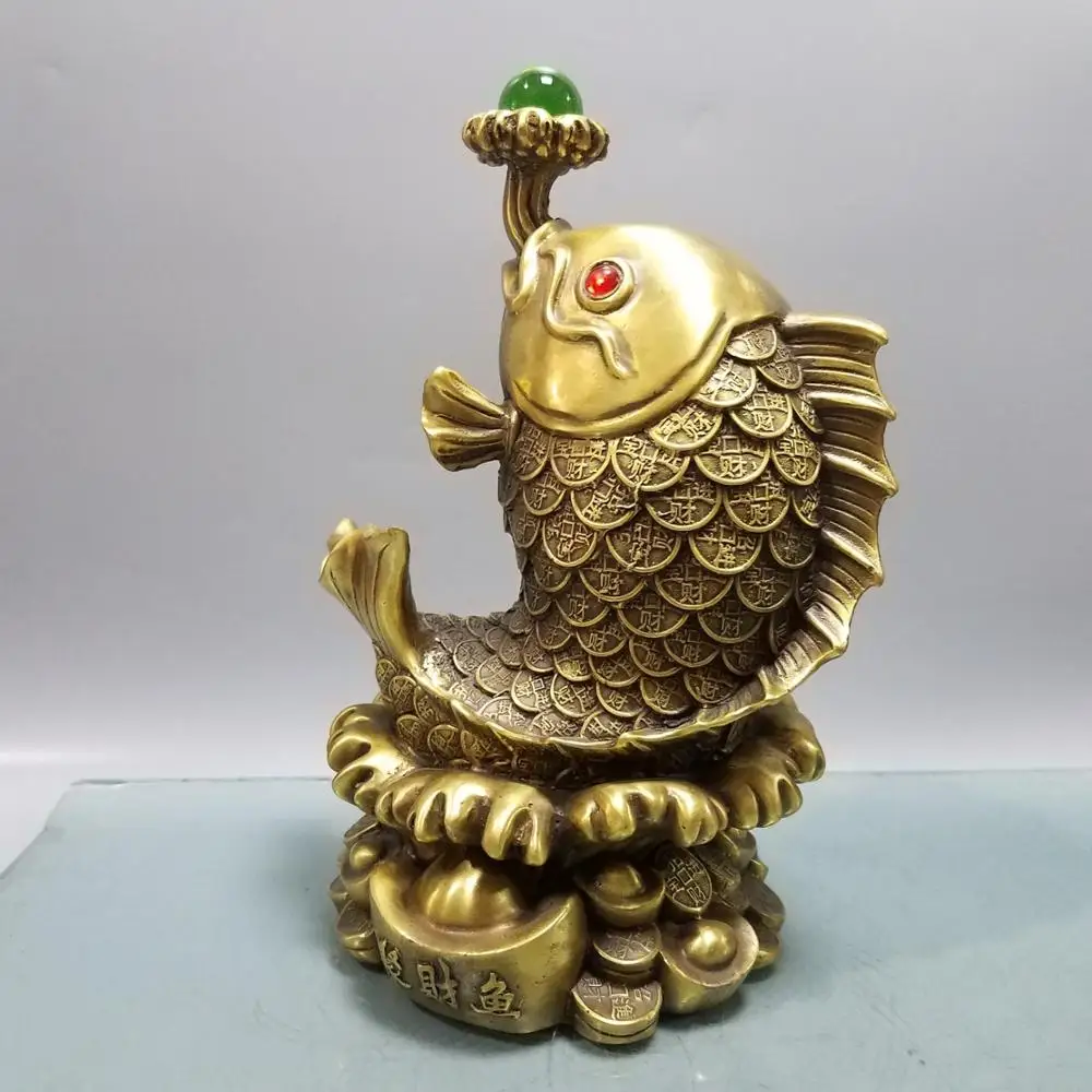

wedding decoration 12inch Chinese Seikos brass bronze Carp spit gem status The Jucai Fish Statue implies fortune