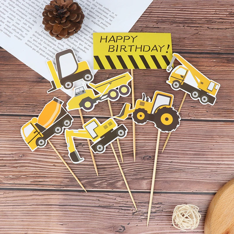 Милый Экскаватор Бульдозер торт Топпер мультфильм дорожные знаки с днем