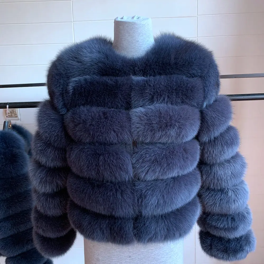 Женская Шуба из натурального меха лисы шуба с длинным рукавом и воротником