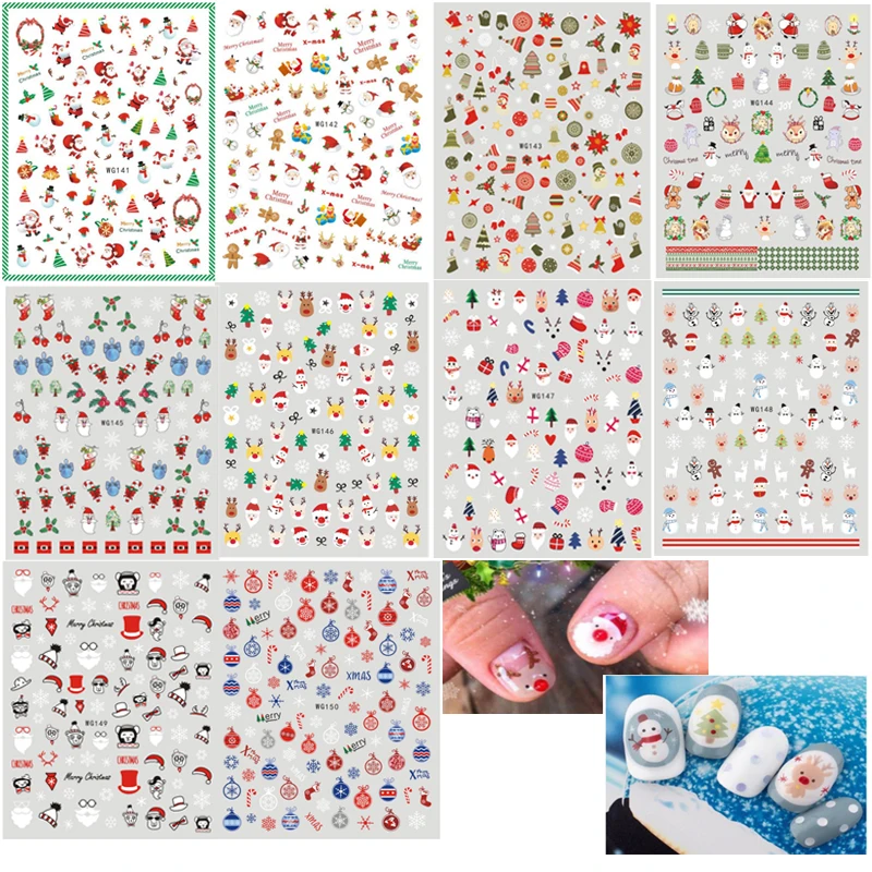 

10 Pcs/Lot Multi Design Christmas 3D Nail Stickers Cartoon Santa Claus Elk Nail Transfer Foils Decoration Manicures Accessories