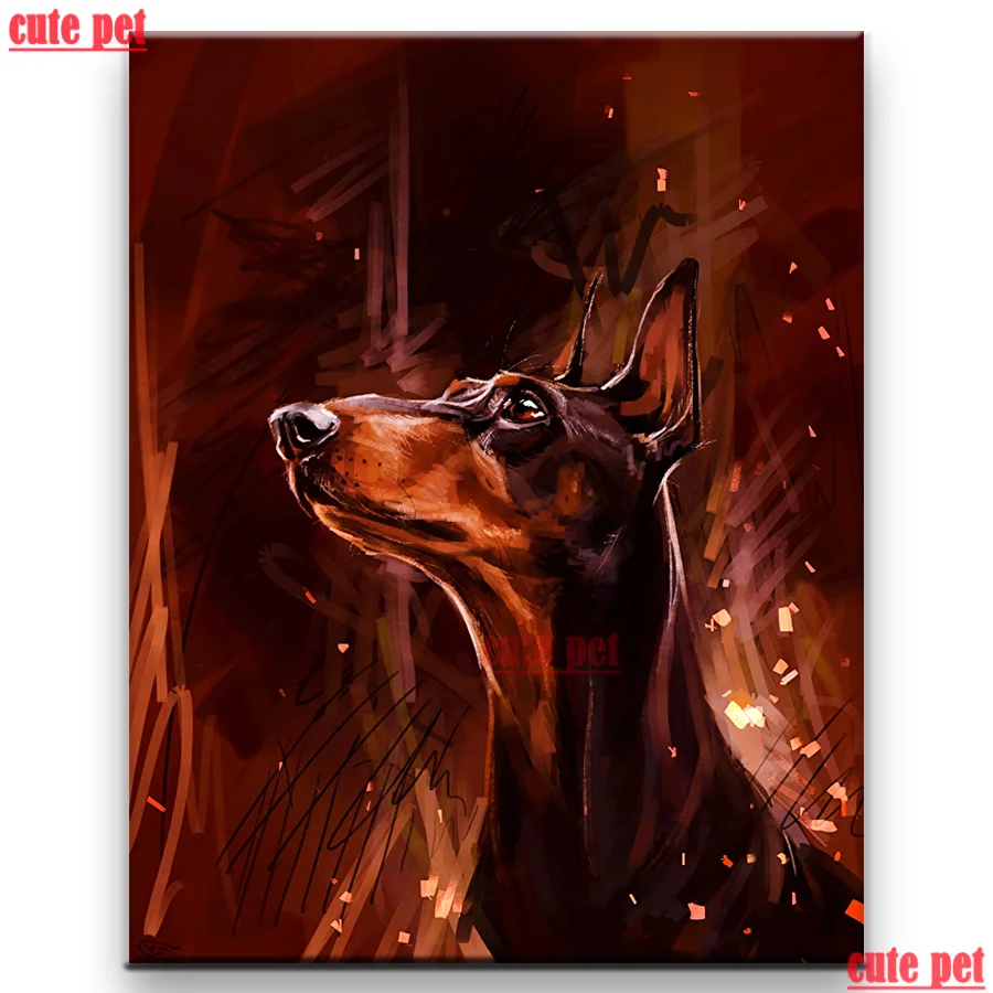 Милая Вышивка pet5D живопись с изображением собак Art Head Doberman Pinscher Diy алмазная