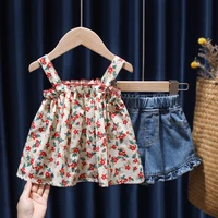 girls clothing sets 2021 summer kids clothes floral chiffon floral sleevelesstop shorts 2pcs sets children clothing sets