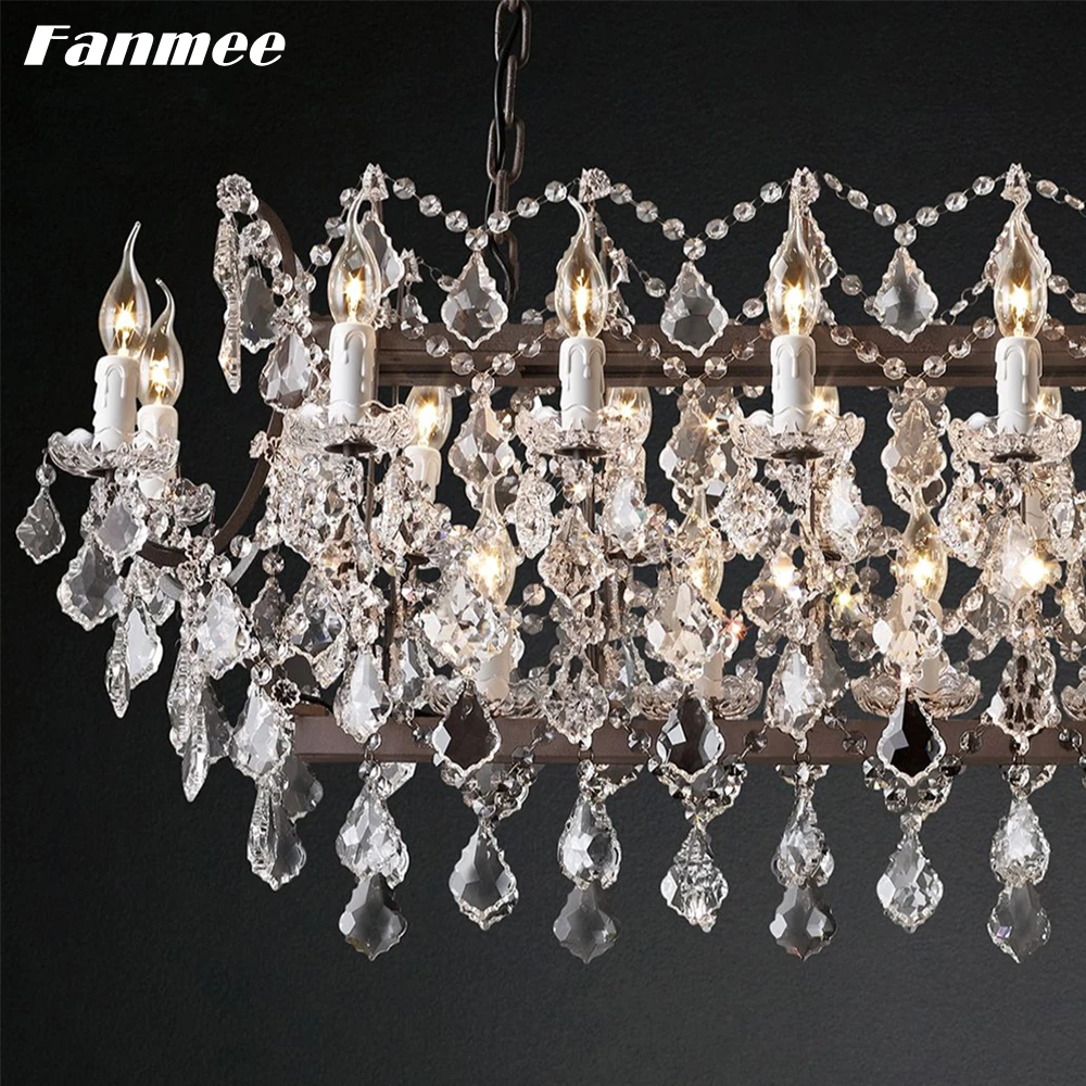 19th C. Прямоугольная светодиодный ная люстра Rococo из железа и хрусталя винтажный