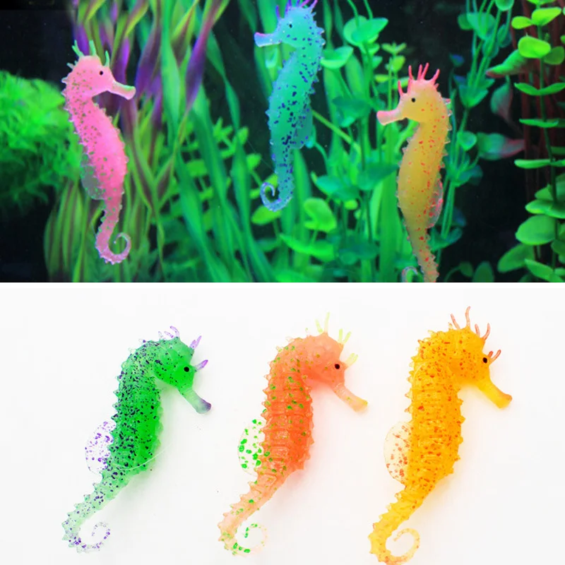 

1Pcs Fish Supplies Silicone Artificial Night Luminous Hippocampus Fish Tank Aquarium Ornament Underwater Sea Horse Decoration