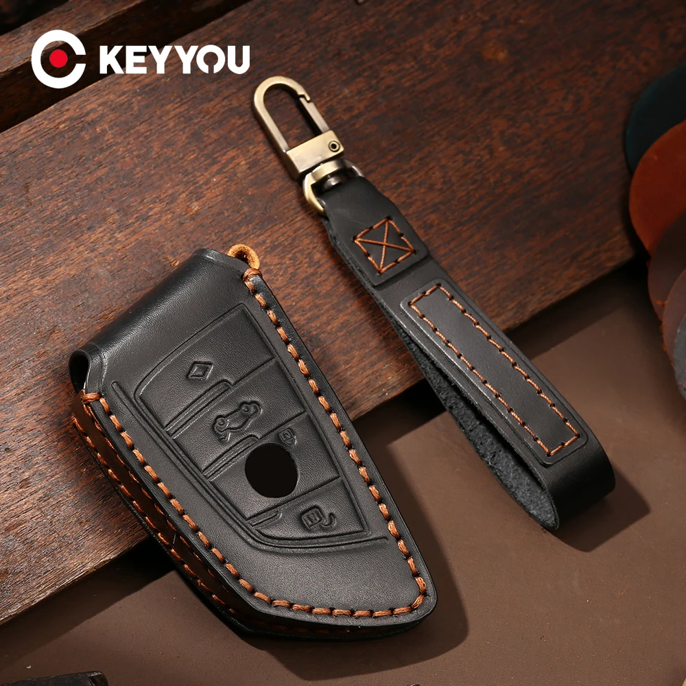 

KEYYOU Leather Car Key Case For BMW 1 2 7 Series X1 X5 X6 X5M X6M F15 X6 F16 G30 7 Series G11 X1 F48 F39 F Class