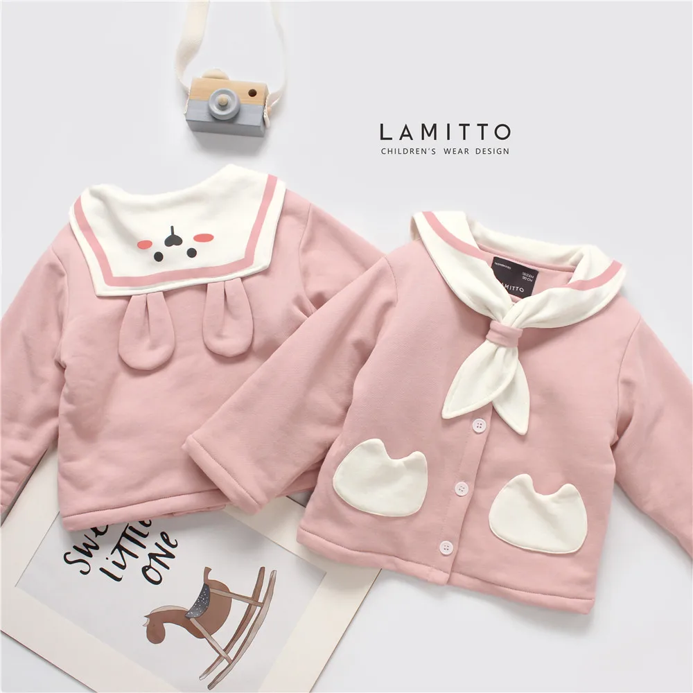 Tonytaobaby Autumn and Winter New Girls' Children's Navy Collar Velvet Inner Jacket Kids Coat | Детская одежда и обувь