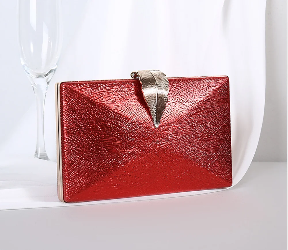 

XIYUAN Ladies party prom bridal bag dinner bag diagonal female small banquet clutch bag leaf chain small square shoulder bag