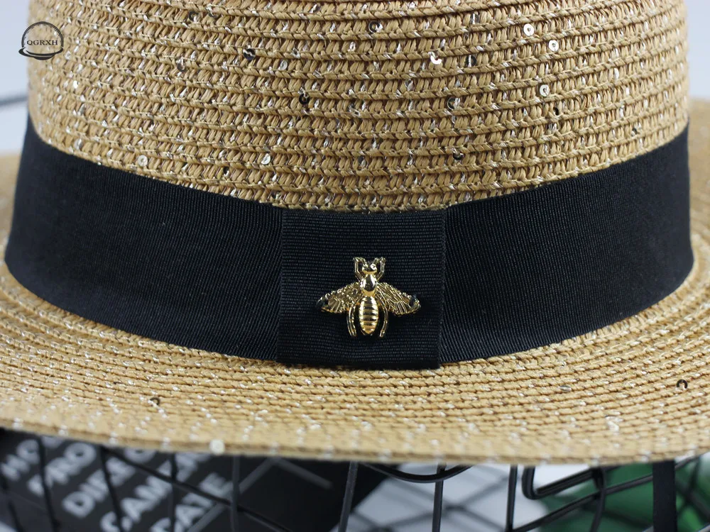 

2020 Summer Hat Woman Little Bee Flat Top Straw Cap Female Fashion Little Brim Sunscreen Travel Sun Hat Harajuku Bucket Hat