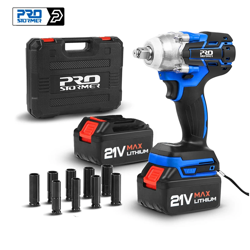 

Electric Brushless Wrench 21V 320NM Impact Wrench Industrial Box li-ion 4000mAh 2pcs Battery Socket Electric Tool By Prostormer