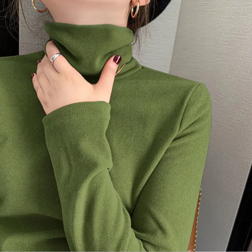 

Double sided ground fleece high collar top for women