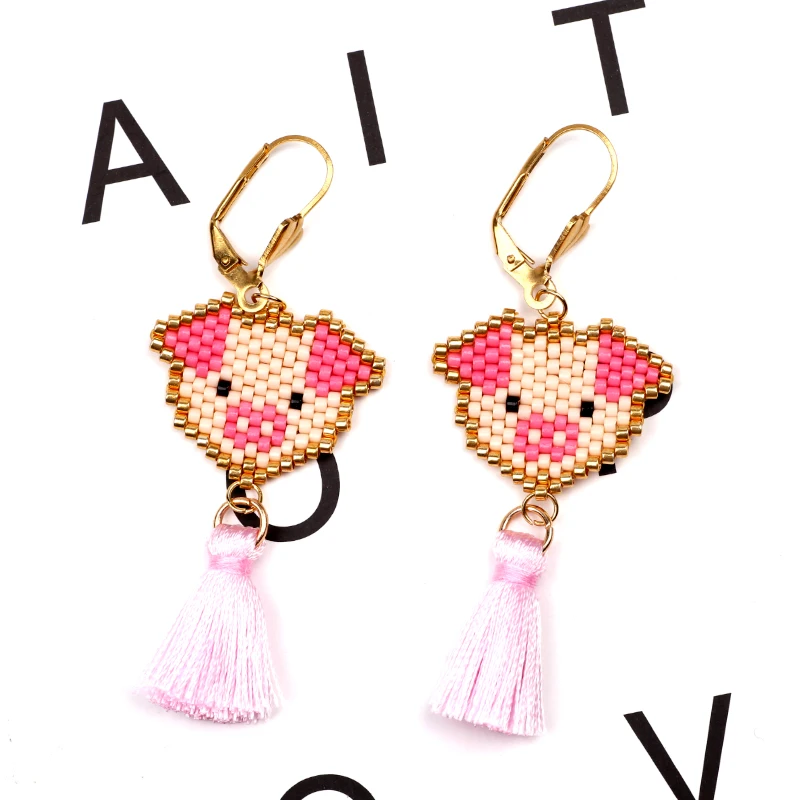

FAIRYWOO Pink Pig Jewelry Earrings For Women Cute Tassels Hot Sale Drop Earrings Jewelry Beaded Earrings Friendship Earrings