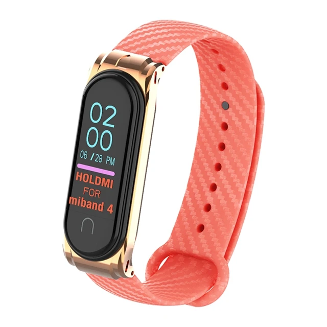 Red strap Hangrui mi Band 4 силиконовый чехол из углеродного волокна для Xiaomi mi band 4 ремешок металлический каркас браслет mi band 3 ремешок из нержавеющей стали - Цвет: Red strap