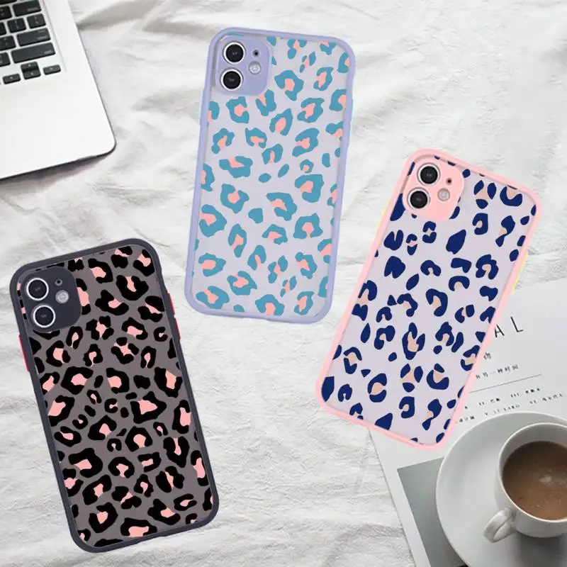 

Leopard Print Phone Case For iPhone 12 11 Mini Pro XR XS Max 7 8 Plus X Matte transparent Gray Back Cover