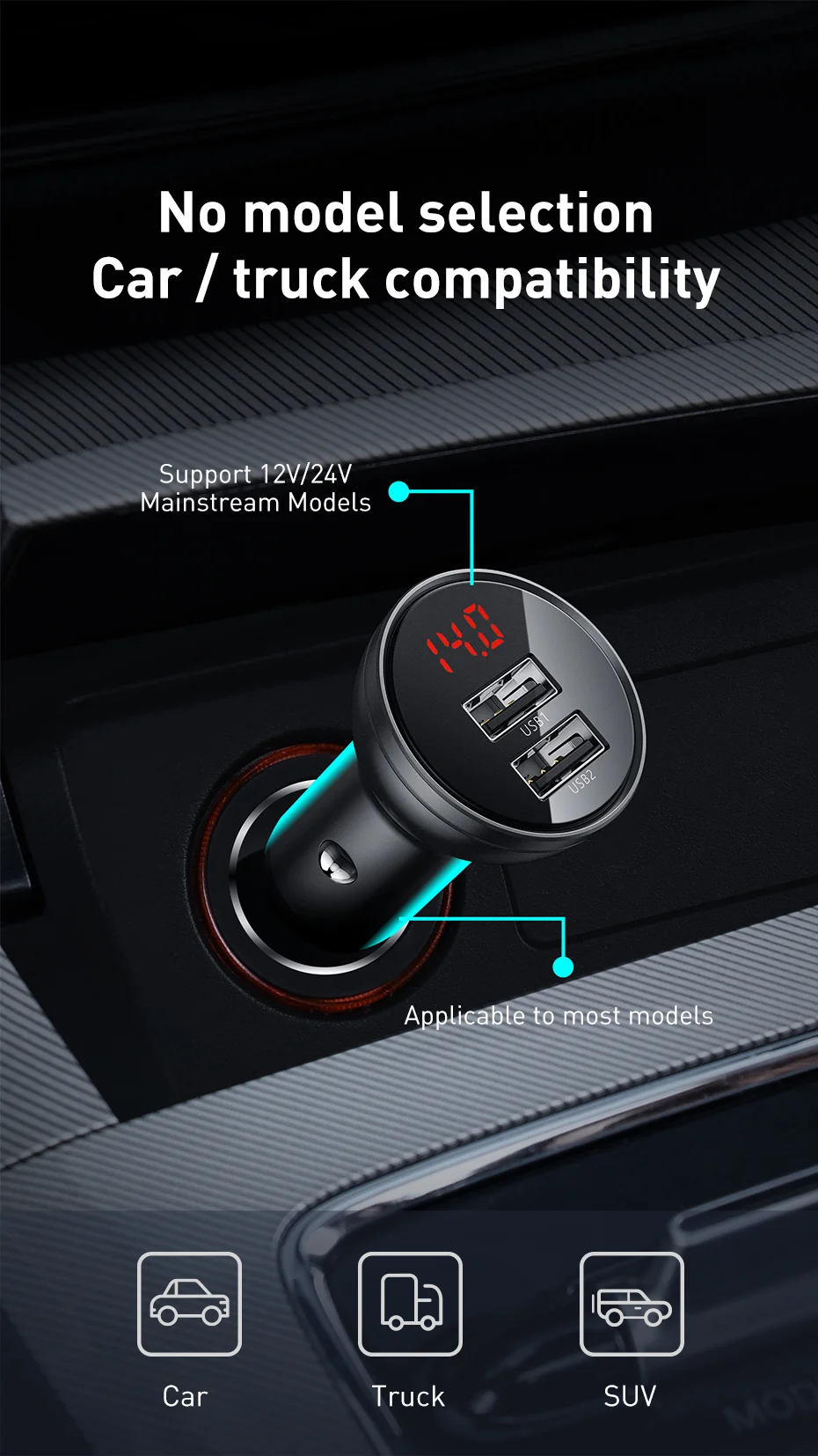 Baseus Мини Автомобильное зарядное устройство Dual USB 4.8A быстрая автоматическая зарядка адаптер для iPhone11 X металлическое зарядное устройство для samsung маленькое автомобильное зарядное устройство для телефона