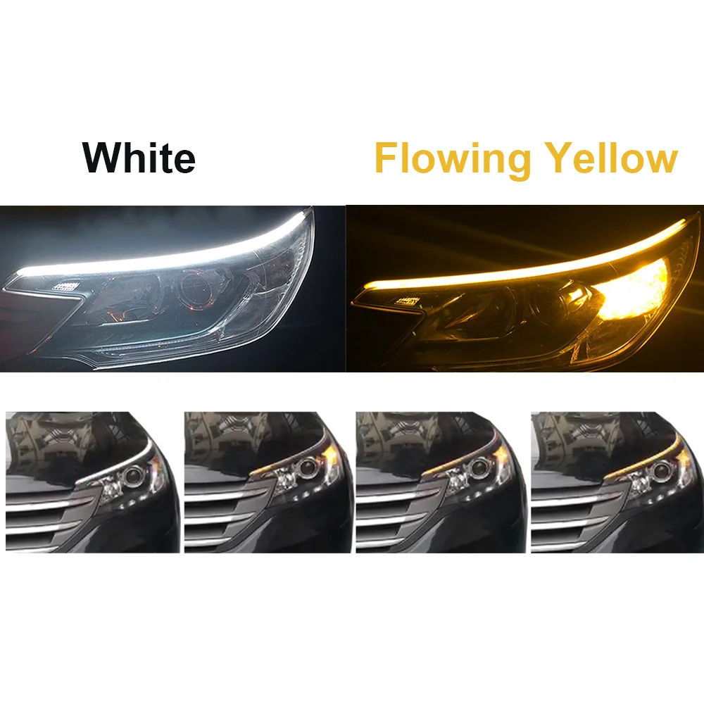 

30/45/60 см автомобильные Внешние гибкие дневные ходовые огни 12 В динамическая Поворотная лента универсальные аксессуары автостайлинг