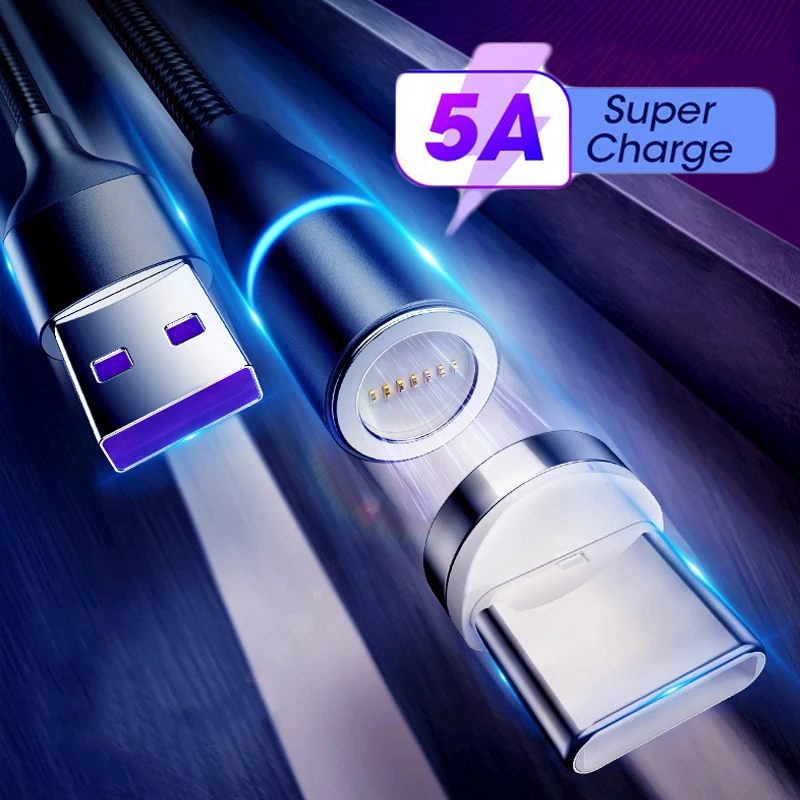Магнитный кабель Supercharge 5A USB Type C для быстрой зарядки Huawei P30 P20 P10 Mate 20 30 Pro Lite