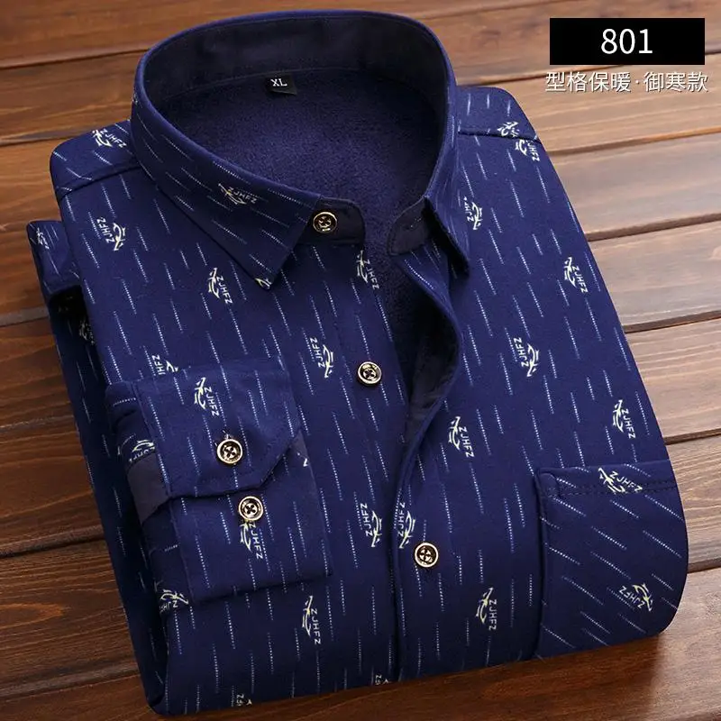 С добавлением шерсти теплые мужские повседневные рубашки с принтом и длинным
