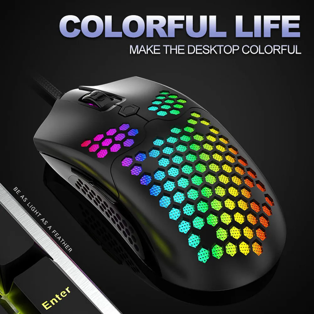 7 Button Optical Sensor Wired Gaming Mouse Hollowed Out For Computer Lightweight Smooth Glide ABS RGB LED Home Office USB | Компьютеры и