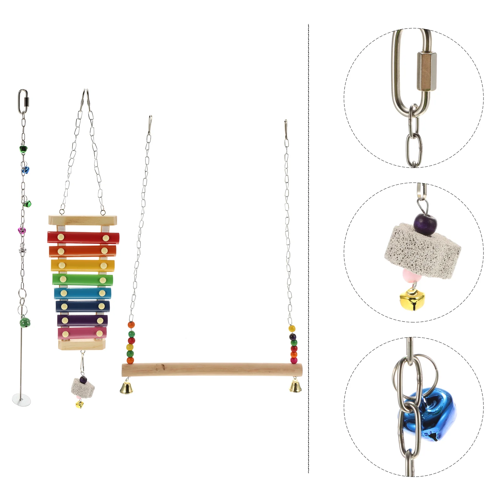 

3pcs Bird Plaything Set Parrot Xylophone Birdcage Swing Fruit Skewer
