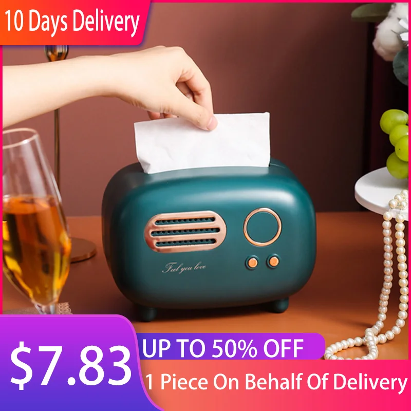 

New Retro Radio Model Tissue Box Desktop Paper Holder Vintage Dispenser Storage Napkin Box Storage Box Christmas Storage Box