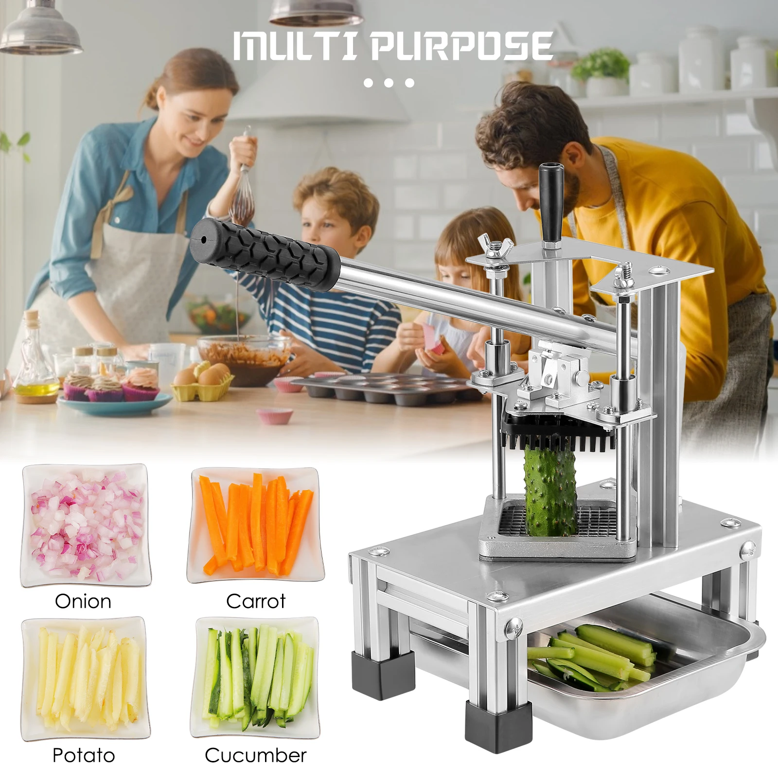 Cortador comercial de patatas fritas, rebanador de frutas y verduras con 3 cuchillas de acero inoxidable-cortador de patatas fritas de 1/4 "1/2" 3/8"-1