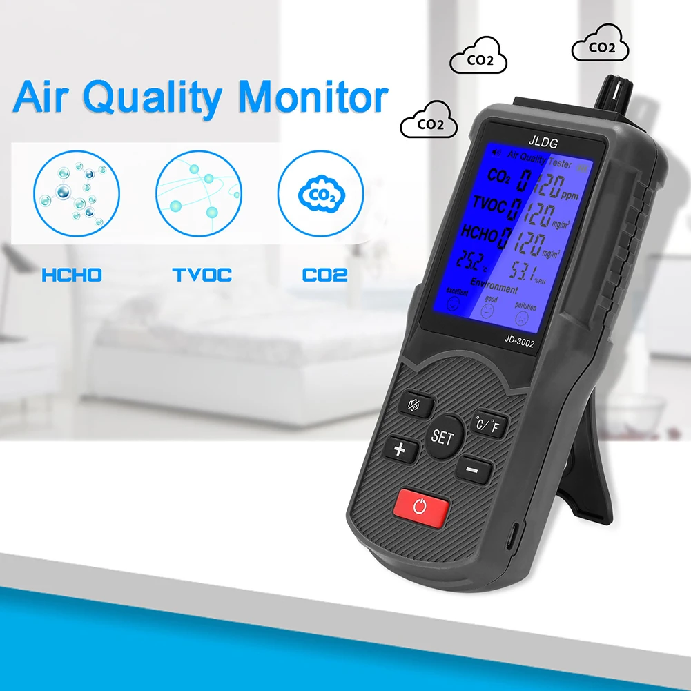 

Точный тестер качества воздуха, измеритель CO2 TVOC, измеритель температуры и влажности, прибор для измерения диоксида углерода с ЖК-экраном