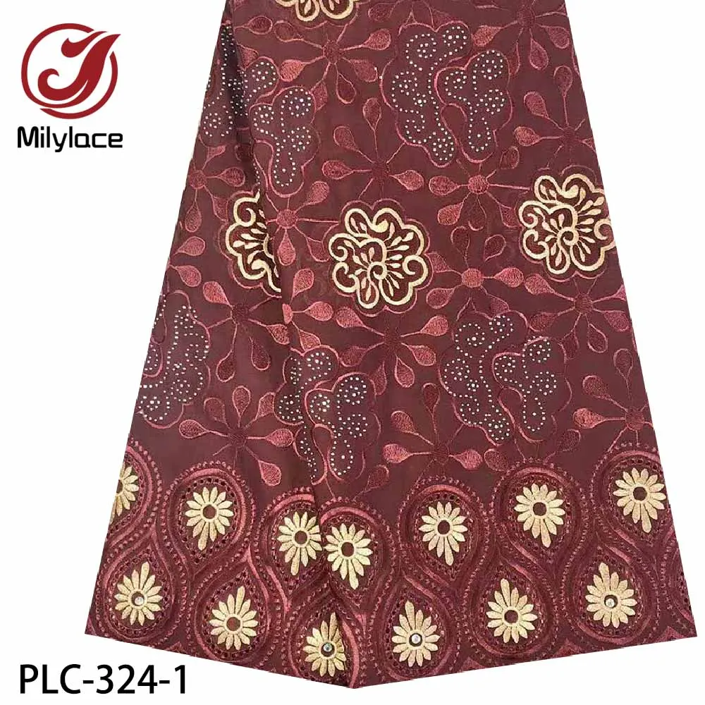 

2020 High Quality Swiss Voile Lace In Switzerland Nigerian Dry Cotton Lace Fabric with Stones for Party PLC-324