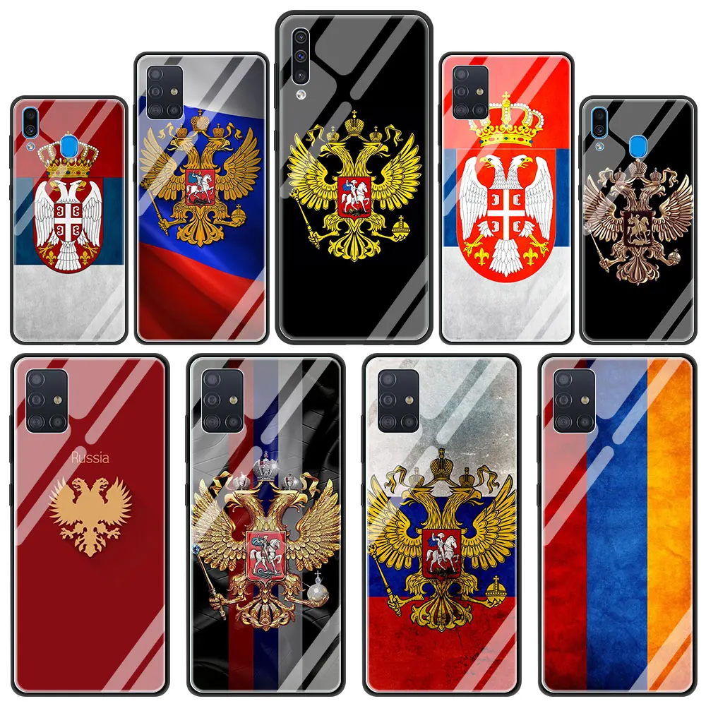 

Russia Russian Flags Emblem Glass Phone Case for Samsung Galaxy A51 A71 5G A50 A70 A31 A21s M31 A30 A91 A41 M51 M30s A40 Cover