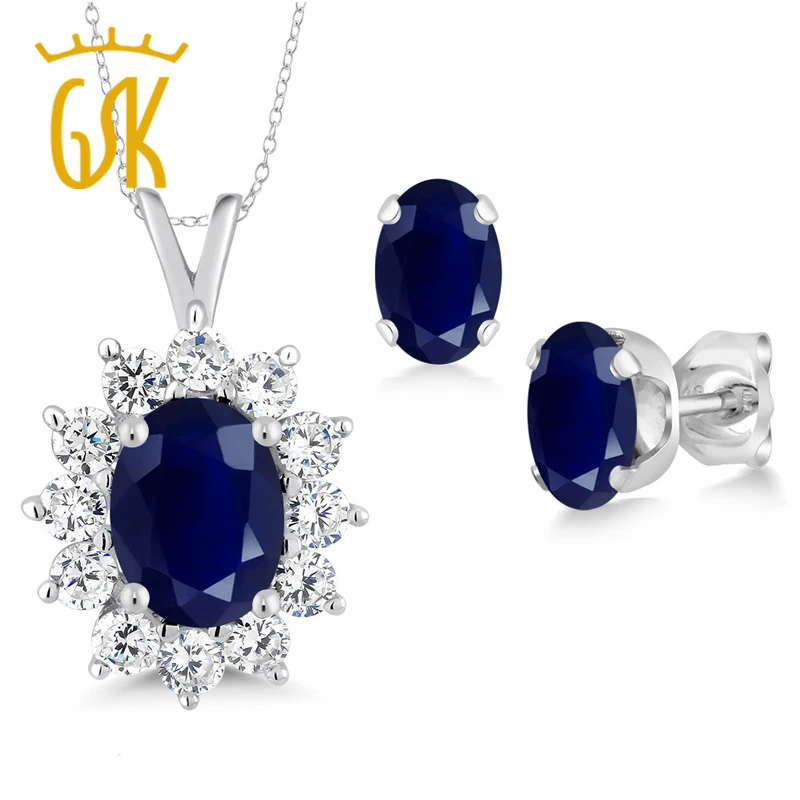 GemStoneKing 3 13 Ct ОВАЛЬНЫЙ натуральный голубой сапфир кулон серьги набор твердого