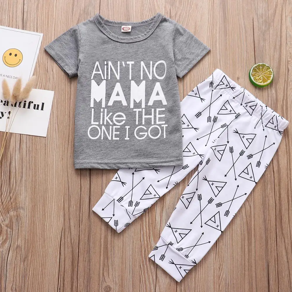 

Newborn Infant Baby Girl Clothes Set Ain't No Mama Like The One I Got T-Shirt+Arrow Pants 2PCS Summer Infant Boy Clothes Outfit