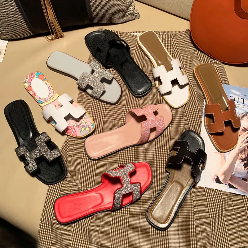 

Summer Designer Brand Women Slippers High Quality Natural Leather Women Sandal Fashion Flat Shoes Ladies Slipper Multiple Colors