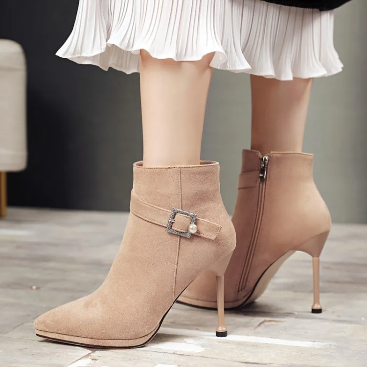 Ботинки размера плюс Женская обувь Женские ботильоны ботинки зимняя с жемчужным